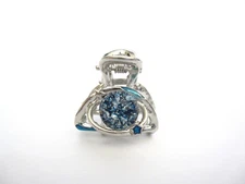 Small mini silver metal clear blue ball crystal hair claw clip