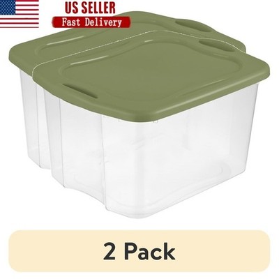 70 Quart Clear Storage Bin with Lid Full Grip Handles Portable Organizer Green