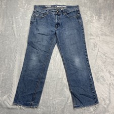 DKNY Soho Jeans Mens 36/32 Blue Denim Relaxed Fit Raw Hem Grunge Straight Leg