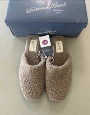 Universal Thread Margot Mule Slippers Taupe Faux Fur Memory Foam Fur Trim 5.5