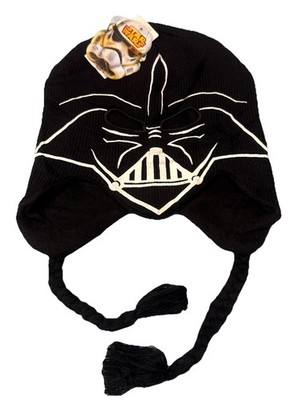 Star Wars Disney Darth Vader Laplander Beanie Mütze geflochtene Krawatte schwarz/weiß NEU
