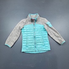 Free Country Jacket Girls XS Gray Aqua Full Zip Hybrid Puffer Fleece Sleeve Warm