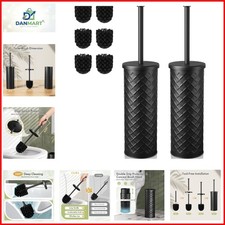 Toilet Bowl Brush and Holder Set 2 Pack with 4 Extra Brush Heads Black