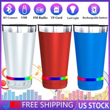 Stainless Steel 16oz Insulated Mug Portable LED Bluetooth Speaker FM/USB/TF/TWS