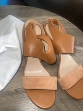 Stuart Weitzman Erica Ankle Strap Block Heel Sandals Tan Suede Leather 8