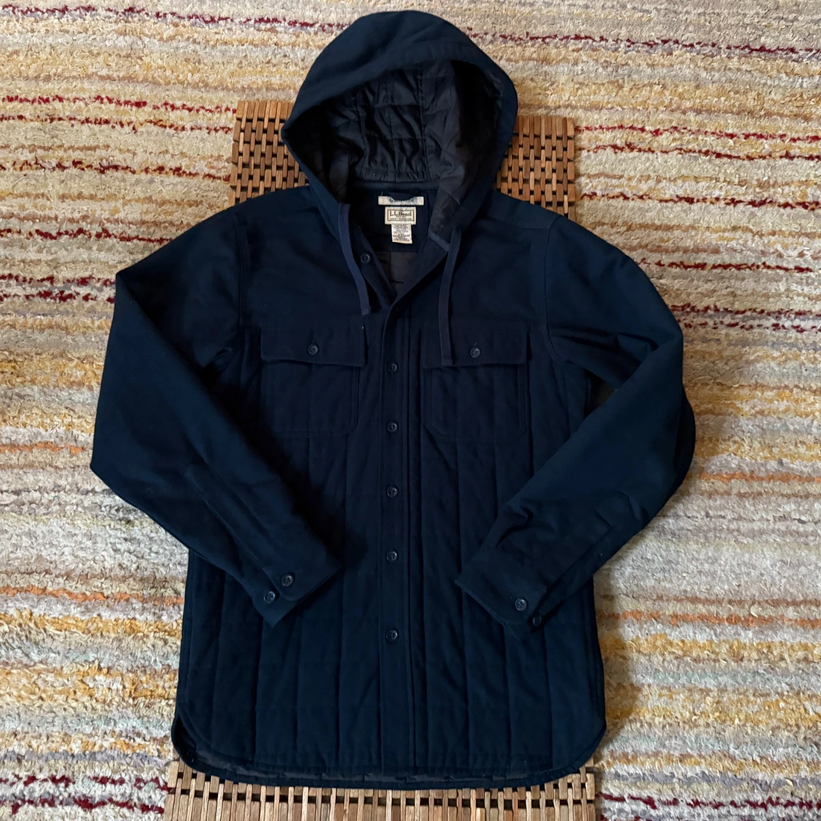 L.L. Bean Insulated Button Down Shirt Jacket Hoodie Hoody Blue Men's Small S