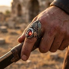 925 Sterling Silver Adjustable Eagle Motif Islamic Muslim Men's Ring