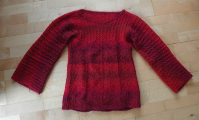 kuscheliger Wollpullover aus Alpaka/Kid-Mohairwolle - Gr. S - Rot  - Unikat