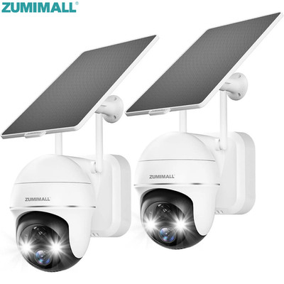 2-Pack ZUMIMALL 2K Solar Security Camera, Wireless Outdoor,360° PTZ,2.4GHz WiFi