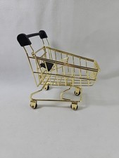 Mini Metal Shopping Cart Desk Decor 4.5" Tall Gold Black Toy Replica Dolls EUC
