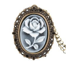 Oval Mini Quartz Pocket Watch Bronze Case White Arabic Dial Necklace Chain Gift