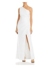 AQUA Womens White High Slit Lined Sleeveless Gown Dress S
