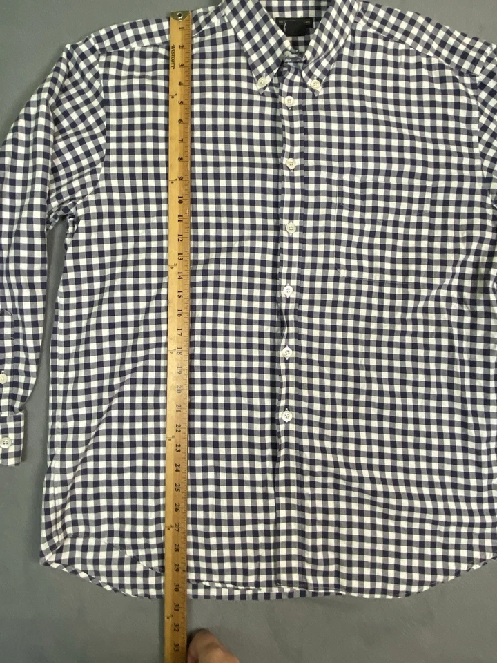 The J Peterman Co Men’s L Long Sleeve Button Up Shirt Navy Blue Gingham Check  - Image 3 of 4