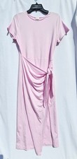 New Day Faux-Wrap Midi Dress Womens Medium Short Sleeve Stretch Pink