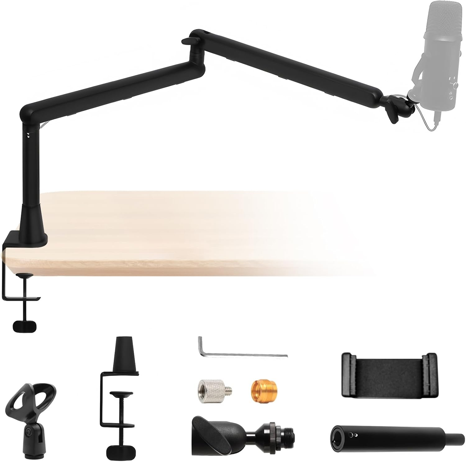 Desktop Mic Stand, Gaming Microphone Arm Mic Boom Arm with Extra Extension Pole,