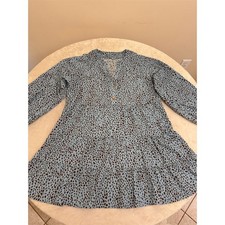 Women's M Blue Animal Print A-Line Midi Dress Long Sleeve NEW