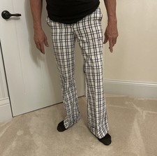 Vintage 1970  s By Braten Men  s Seersucker Plaid Cuffed Bell Bottoms