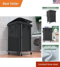 Large Laundry Basket with Wheels 150L Rolling Hamper Removable Bag Black