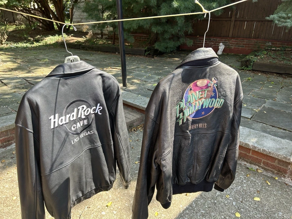 Chaqueta de vuelo de bombardero reversible de cuero vintage Planet Hollywood Las Vegas L Foto 3 de 3