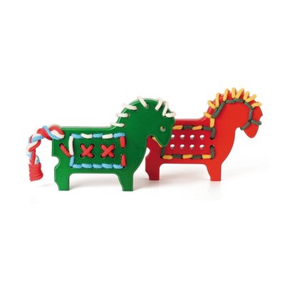 Kurt Naef Schnurpfel Pony Holzspielzeug Schnürung Fädelknoten Made in Swiss