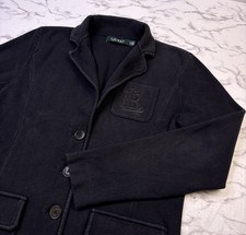 Lauren Ralph Lauren Cotton Knit Women Blazer Jacket Black Crest Side Logo Size M