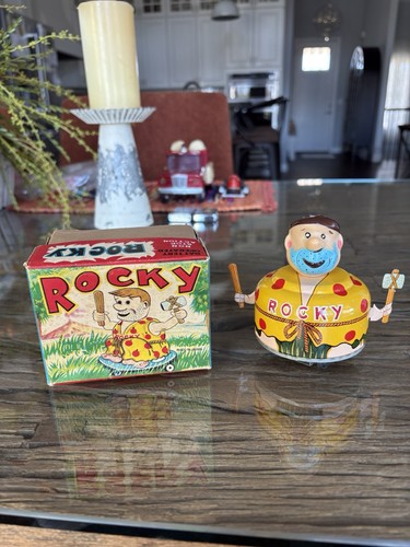 Rare Vintage Tin Flintstone Rocky Toy, MIB, 1950’s