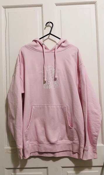 ‘Soft Boi’ Pink Fleece Pullover Hoodie M Angel Graphic Logo Pockets SS4500