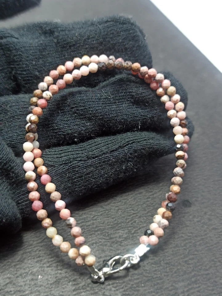 Pulsera de 2 capas hecha a mano con cuentas redondas facetadas de rodocrosita rosa de 6-8"" Foto 3 de 4