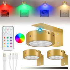 3 Pack Picture Lights for Wall - Battery Operated Gold, Rechargeable, Dimmable,