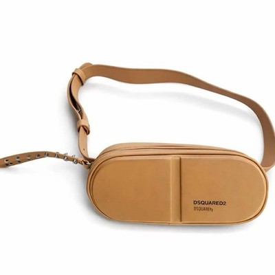 DSQUARED2 Body Bag Waist Pouch Clutch Beige Leather New Authentic