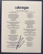 LUKE BRYAN SIGNED LYRIC SHEET COUNTRY GIRL COUNTRY SINGER AUTOGRAPH COA