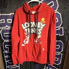Looney Tunes Boys Red Pullover Hoodie XXL Bugs Bunny Tweety Fleece Graphic Print