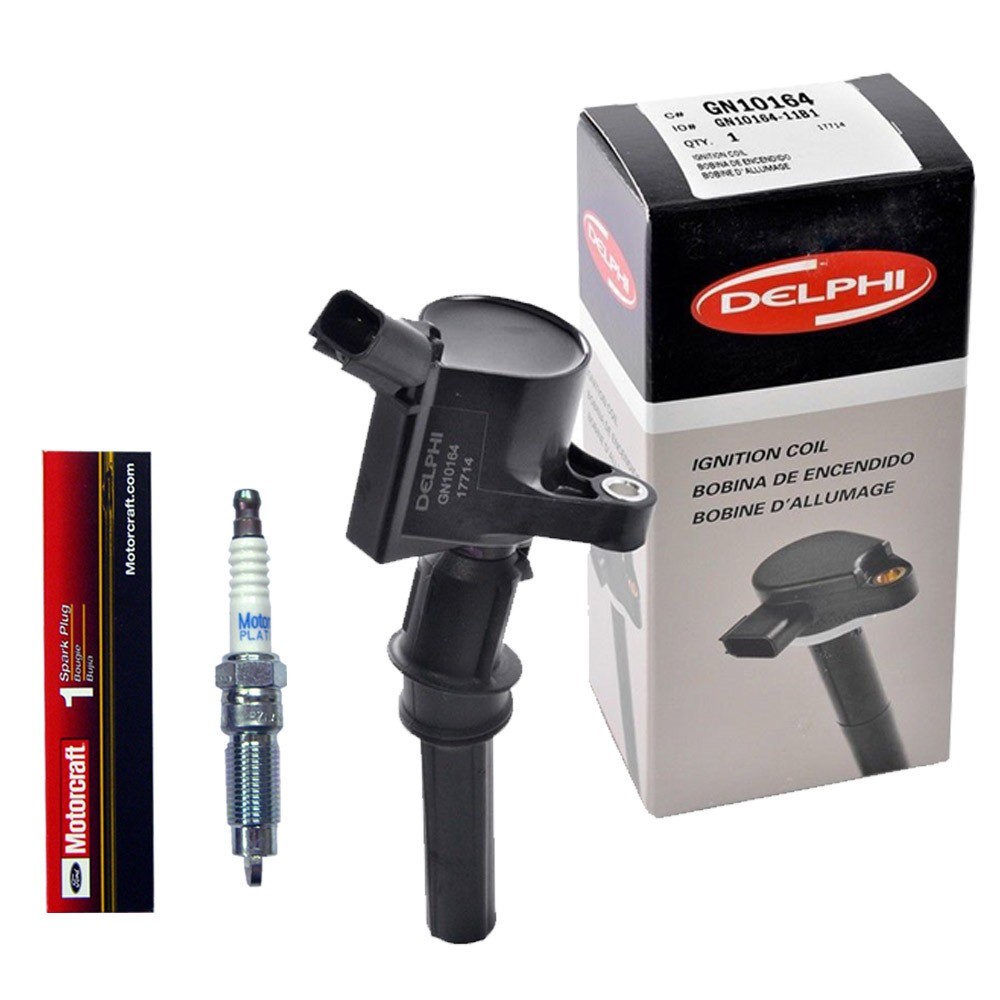 New Motorcraft SP509 Spark Plug (1) + (1) Delphi Ignition Coil For Ford ...