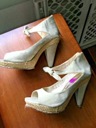 Bucco Capensis Platform Wedge Peep Toe Ankle Strap Shoes 8.5 Tan Raffia - Picture 3 of 5
