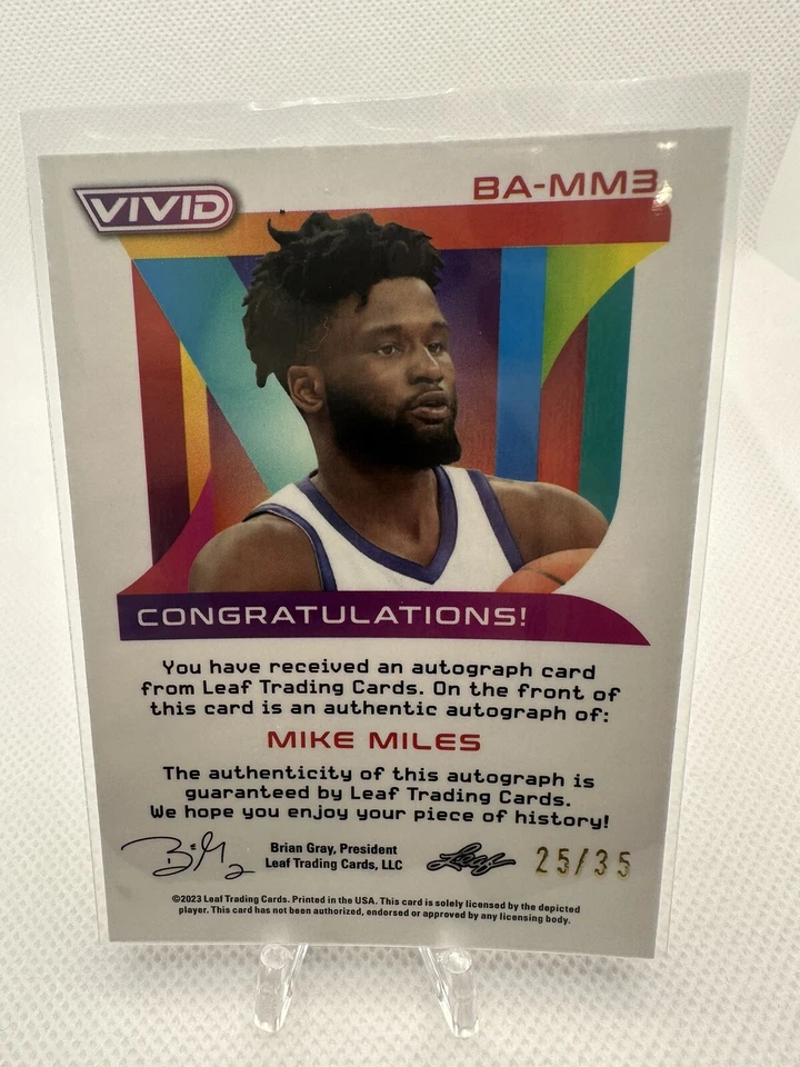 2022-23 Leaf Vivid Mike Miles Red Refractor Rookie Auto /35 - Image 3 of 4