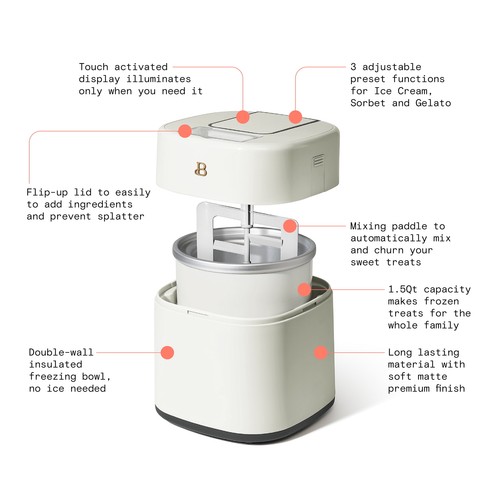 Hermosa Heladera de 1,5 Qt con Pantalla Táctil Activada, Glaseado Blanco por - Imagen 5 de 6