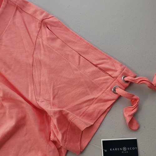 KAREN SCOTT Womens Plus 0X Solid Coral Tee Shirt Top Short Open Tie Sleeves NWT - Picture 6 of 14