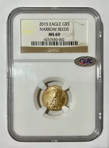 Mint Error: 2015  $5 - 22K Gold American Eagle NGC MS 69 Narrow Reeds-002
