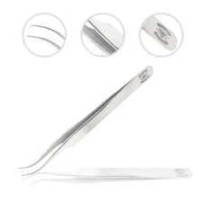 Labware High Precision Stainless Steel Lab Tweezer/Forceps with Curved Tip 4.5"