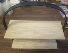 2 TIERED WOOD & METAL KITCHEN/BATHROOM TRAY STAND, 10" LONG, 4" WIDE, 10" TALL