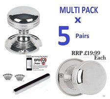 Multi Pack x 5 Pairs Chrome Silver Mortice REEDED SPRUNG DOOR KNOBS D21