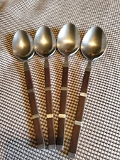 Vntg Stanley Roberts Flatware MCM Safari Stainless & Wood 4 Soup Tablespoons 8"