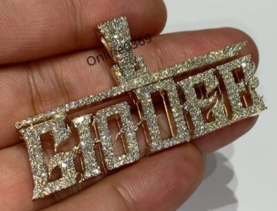 1 x2'' Men's Custom Nameplate Pendant 1.46ct Real Moissanite 925 Silver Free Stud