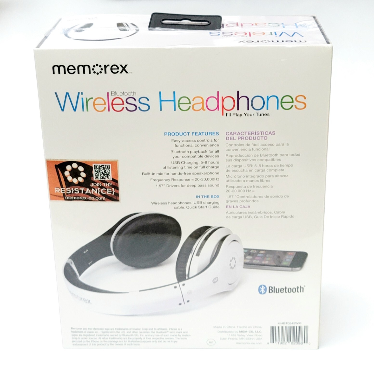Memorex Over The Ear WIRELESS Bluetooth  HEADPHONES White USB Deep BASS 3.5mm Jk