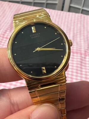 Vintage Citizen Quartz Gold Toned 6030 914147 CK SS Band Black