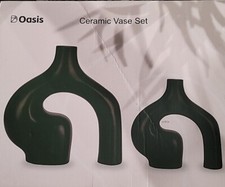 Set of 2 Black Ceramic Vases for Pampas Grass and Flowers - Modern Boho...