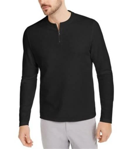 Alfani Shirt Waffle Knit Mens Black XXL 2XL Quarter Zip Thermal