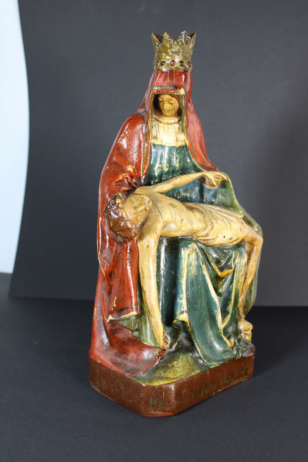 Antique flemish chalkware pieta OLV van LEde Statue figurine religious 