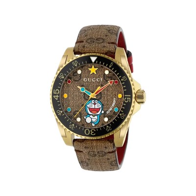 NEW Genuine GUCCI Dive Doraemon Ltd Edtn 40mm Gold Mens Designer