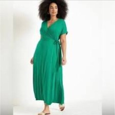 New! Eloquii green maxi wrap dress short sleeves, plus size 24